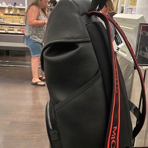 Michael Kors Mens Cooper Embossed Faux Leather and Logo Stripe Backpack - Picture 5 of 5